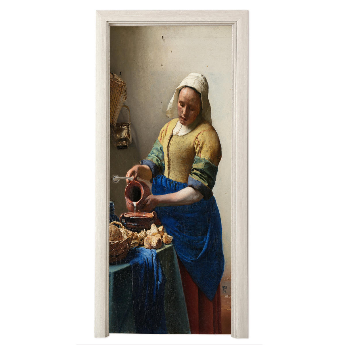 FOTOTAPETE Tür - Das Milchmädchen - Johannes Vermeer 90x205 cm - Blau, Kunststoff (90/0.1cm) - MuchoWow