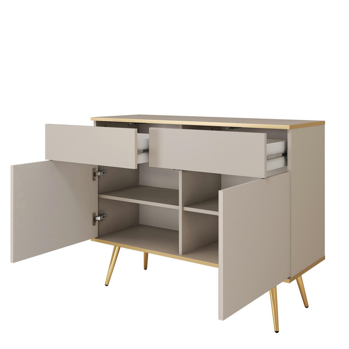 SIDEBOARD BANFF KOM2-2D2S Goldene Metallbeine, Schwarz - Schwarz, Holzwerkstoff/Kunststoff (107/85/39cm) - Komodee