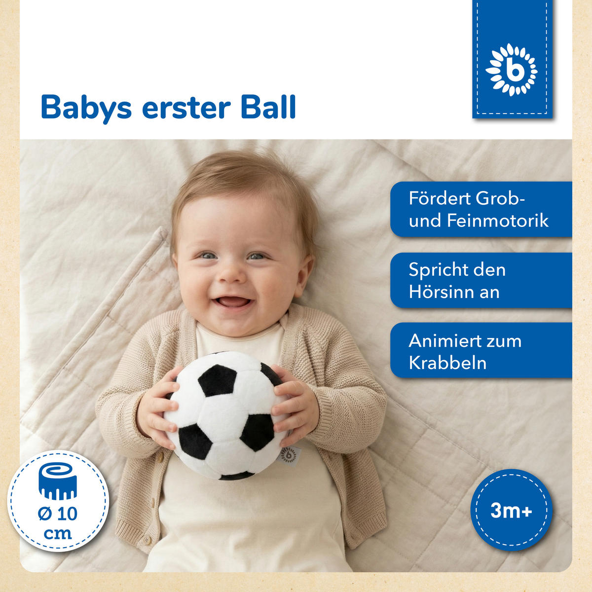 SOFTBALL Fußball mit Rassel Ø 10 cm Stoffball Baby mit Rassel weicher Plüschball kleiner Greifball Baby Sp - Weiß, Textil (10/10cm) - Bieco Spielwaren