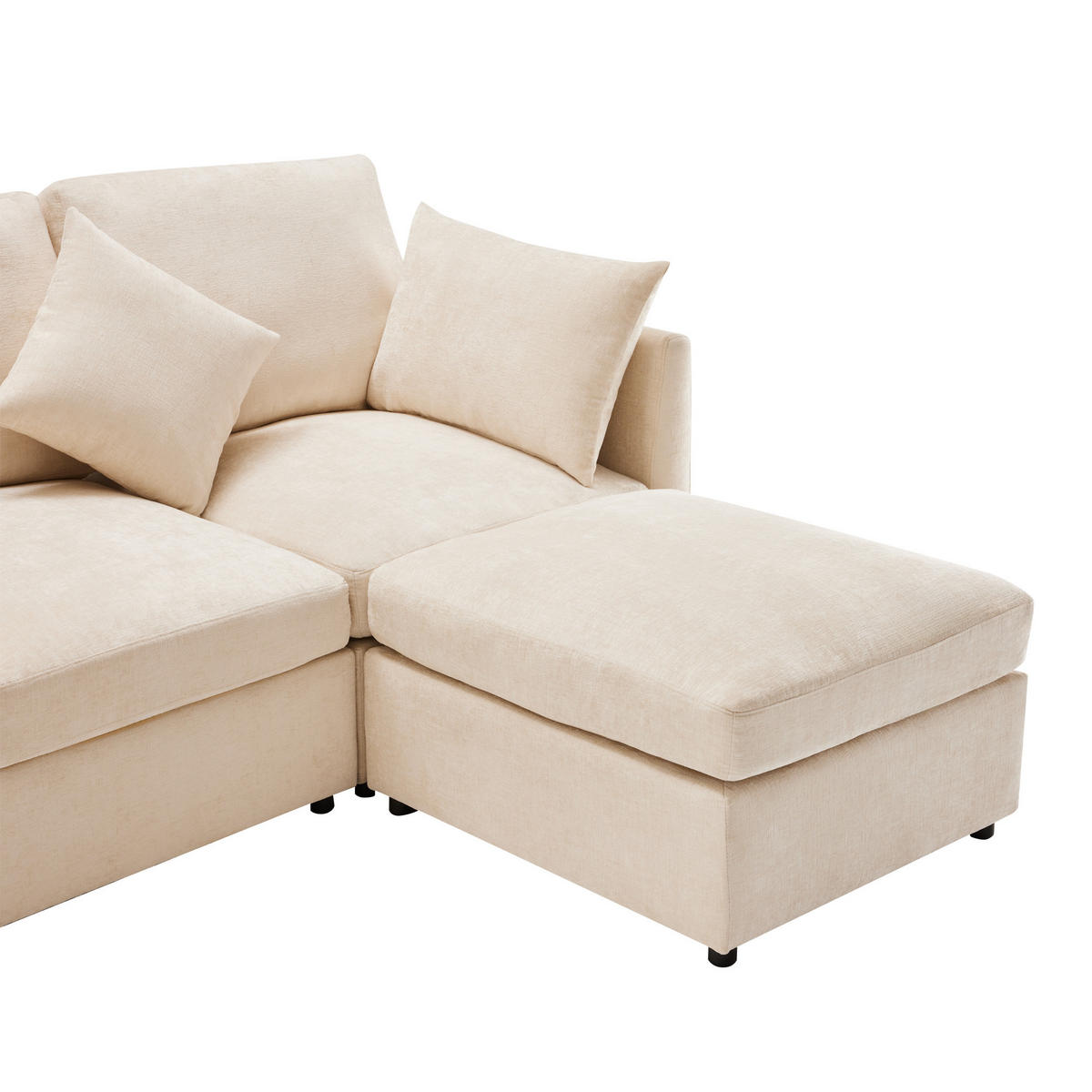 ECKSOFA Chenille mit Hocker 216/161/81 cm Beige inklusive 4 Kissen - Beige, Textil (161/216cm) - Redom