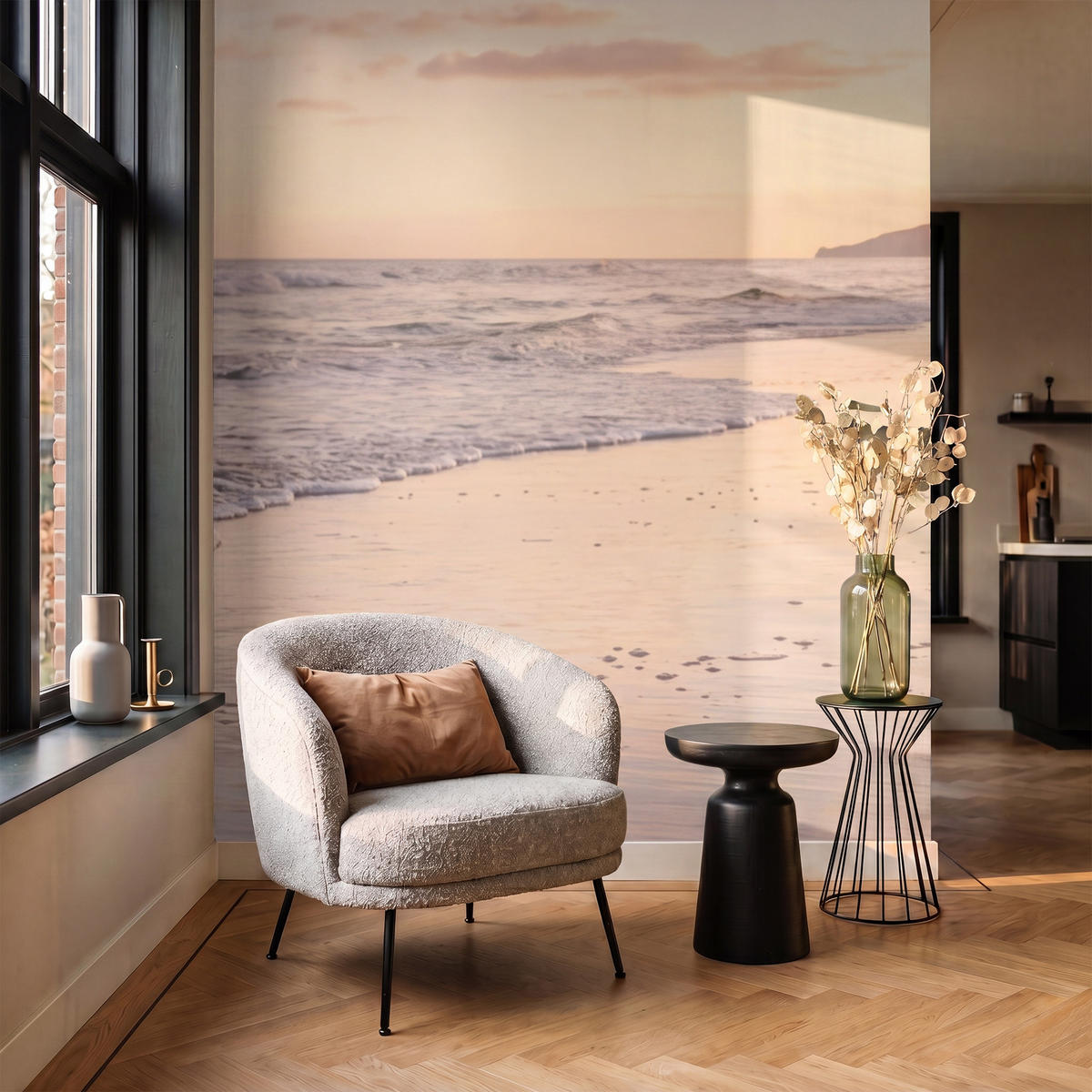 TAPETE - Strand - Brandung - Wolken - 180x200 cm - Hellrosa, Papier (180/200cm) - OnlyWow