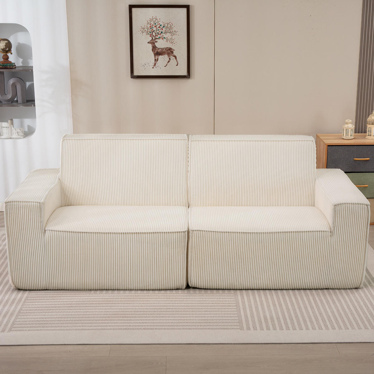 3-SITZER-SOFA DE-13472 mit Kordelsamt, keine Montage Beige - Beige, Textil (90/85/230cm) - ComfortXL