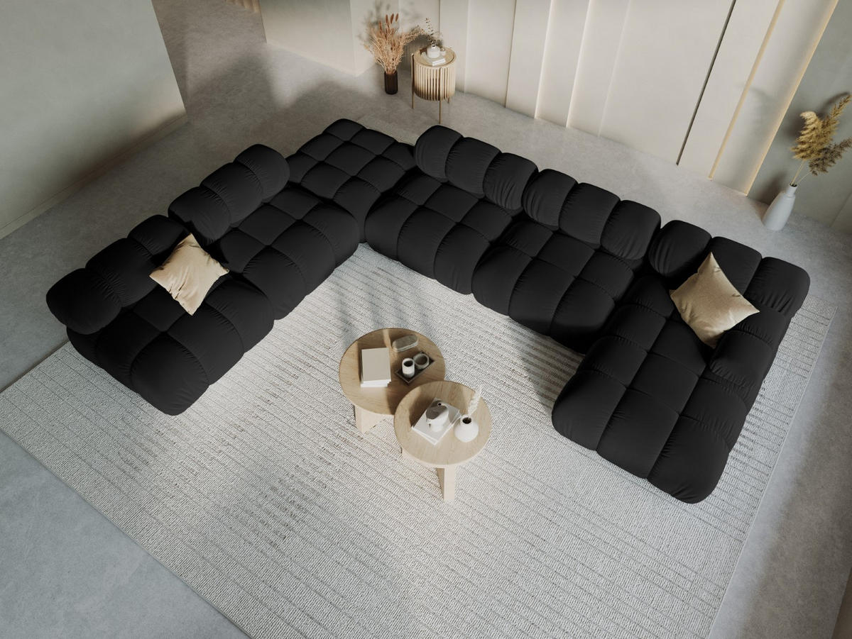 MODULARES-PANORAMASOFA links Bellis aus Samt schwarz 7 Sitzplätze - Schwarz, Textil (282/63/379cm) - Micadoni