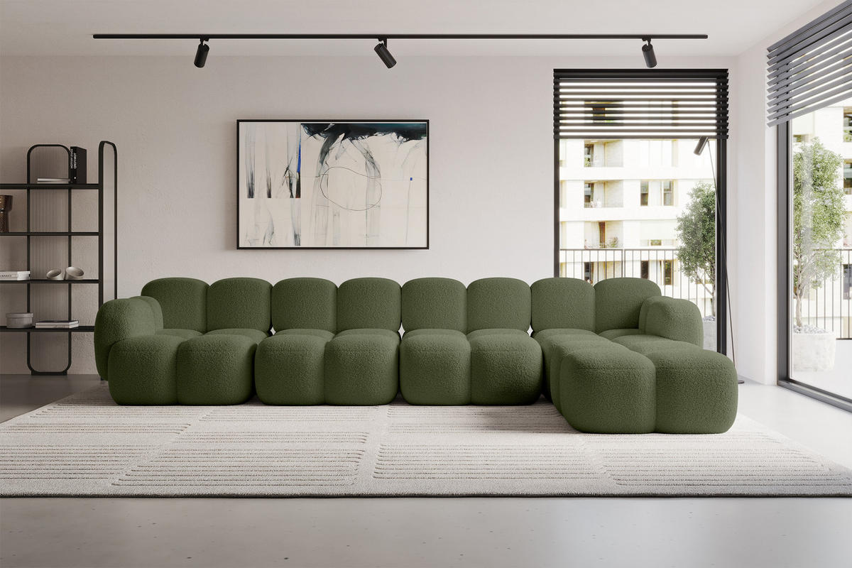 ECKSOFA modulares Sofa Rechts Miko-L3 390x205x75 Grün Bouclé - Smaragdgrün/Schwarz, Holzwerkstoff/Kunststoff (390/205cm) - ALTDECOR