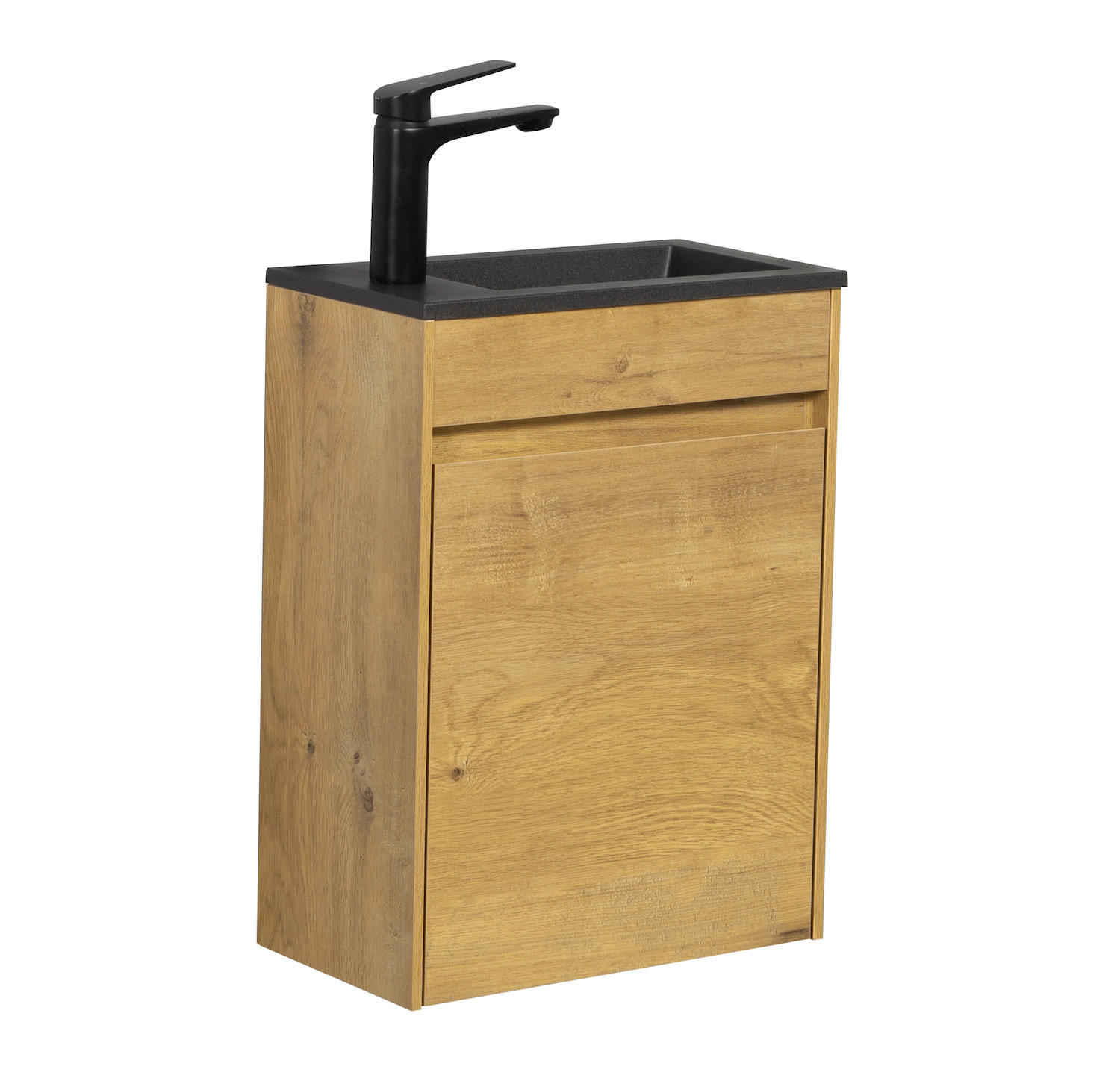 GÄSTE-WC-MÖBELSET Sinta 2 Teile Eiche - Schwarze Waschbecken - 40 x 22 x 54 cm - Eichefarben/Schwarz, Holz (40/54/22cm) - Badplaats