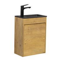 GÄSTE-WC-MÖBELSET Sinta 2 Teile Eiche - Schwarze Waschbecken - 40 x 22 x 54 cm - Eichefarben/Schwarz, Holz (40/54/22cm) - Badplaats
