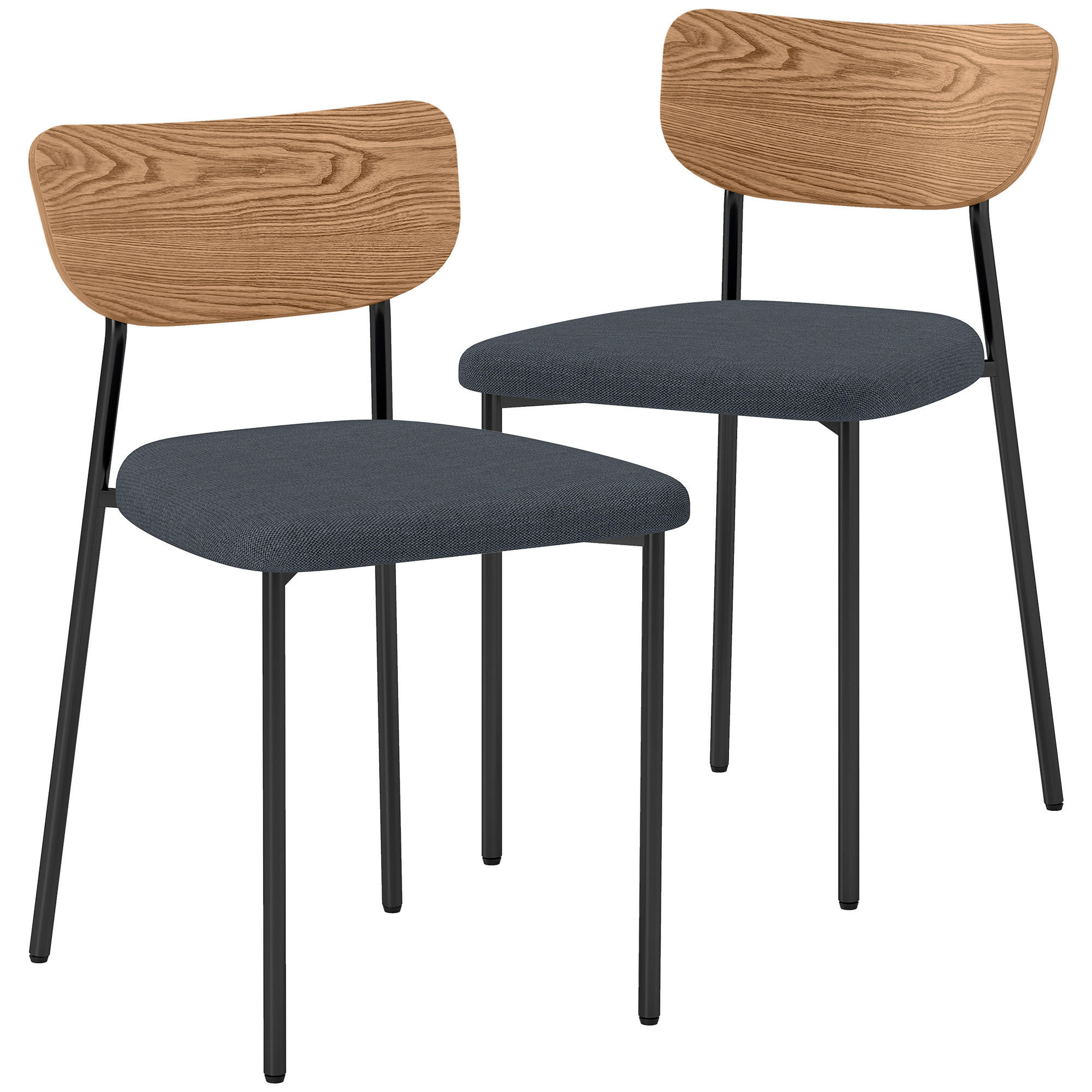 ESSZIMMERSTÜHLE 2er-Set DE-13272 geschwungene Rückenlehne Grau/Holzoptik - Naturfarben, Metall (45/76/49cm) - ComfortXL
