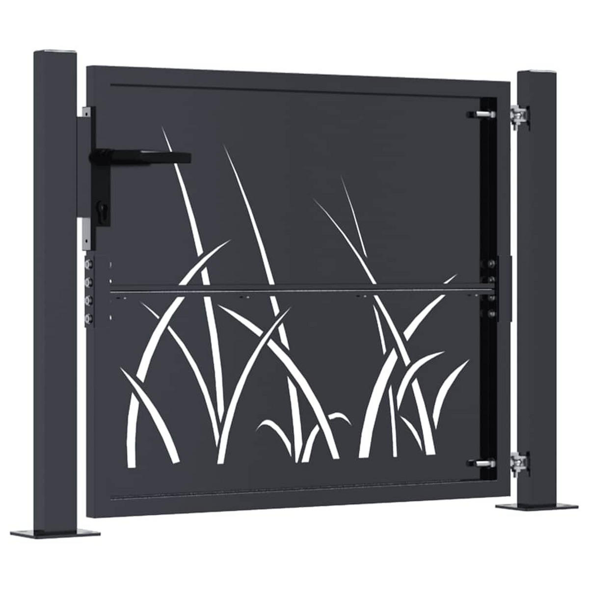 GARTENTOR im Gras-Design, 110/105 cm, aus Stahl, in Anthrazit, modern - Grau, Metall (100/105cm) - vidaXL