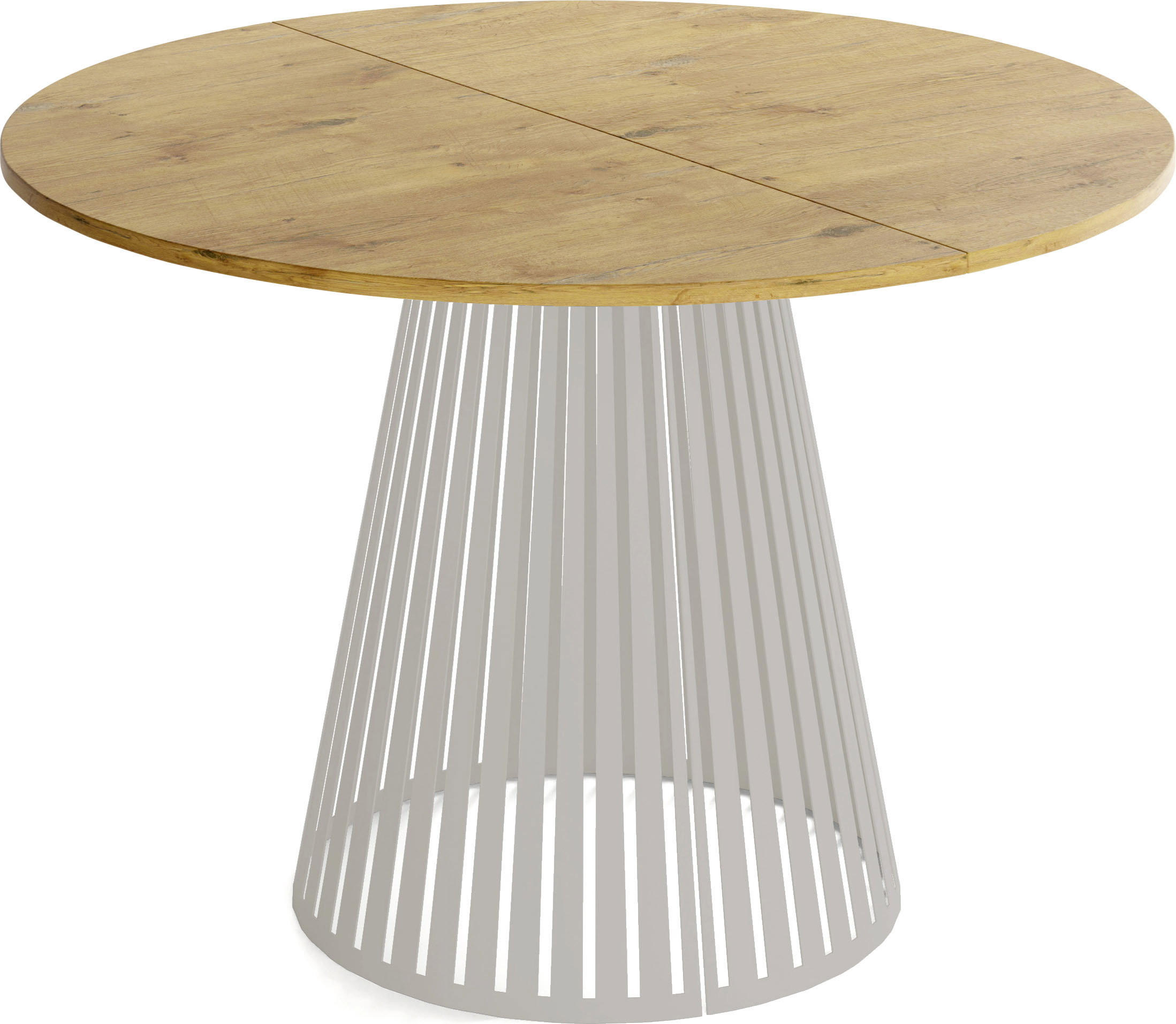 ESSTISCH Naro rund ausziehbar mit Lamellen-Metallgestell in Grau-Beige, Braun 120-200/120/76 cm - Kaschmir/Eichefarben, Holzwerkstoff/Metall (120/196/76cm) - WFL GROUP