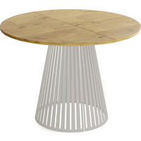 ESSTISCH Naro rund ausziehbar mit Lamellen-Metallgestell in Grau-Beige, Braun 120-200/120/76 cm - Kaschmir/Eichefarben, Holzwerkstoff/Metall (120/196/76cm) - WFL GROUP