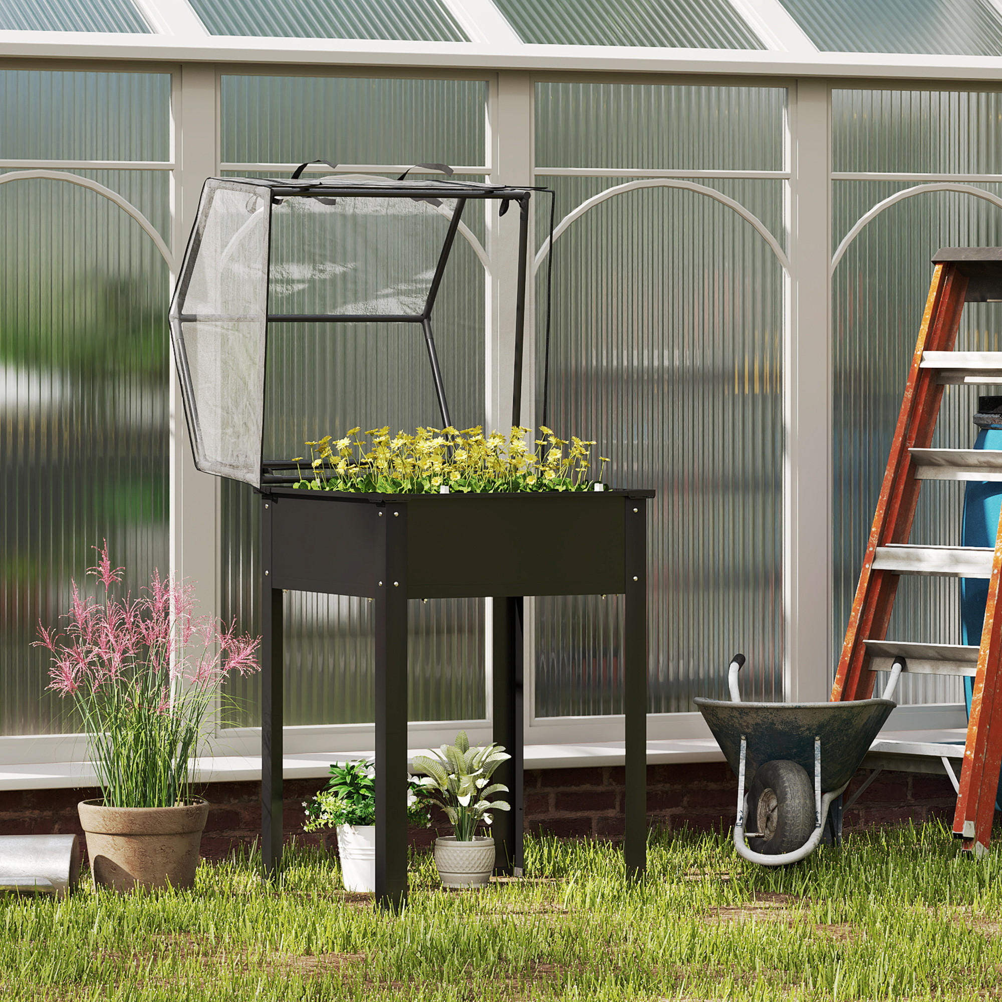 HOCHBEET mit Abdeckung - Schwarz, Metall (60/120/60cm) - Outsunny