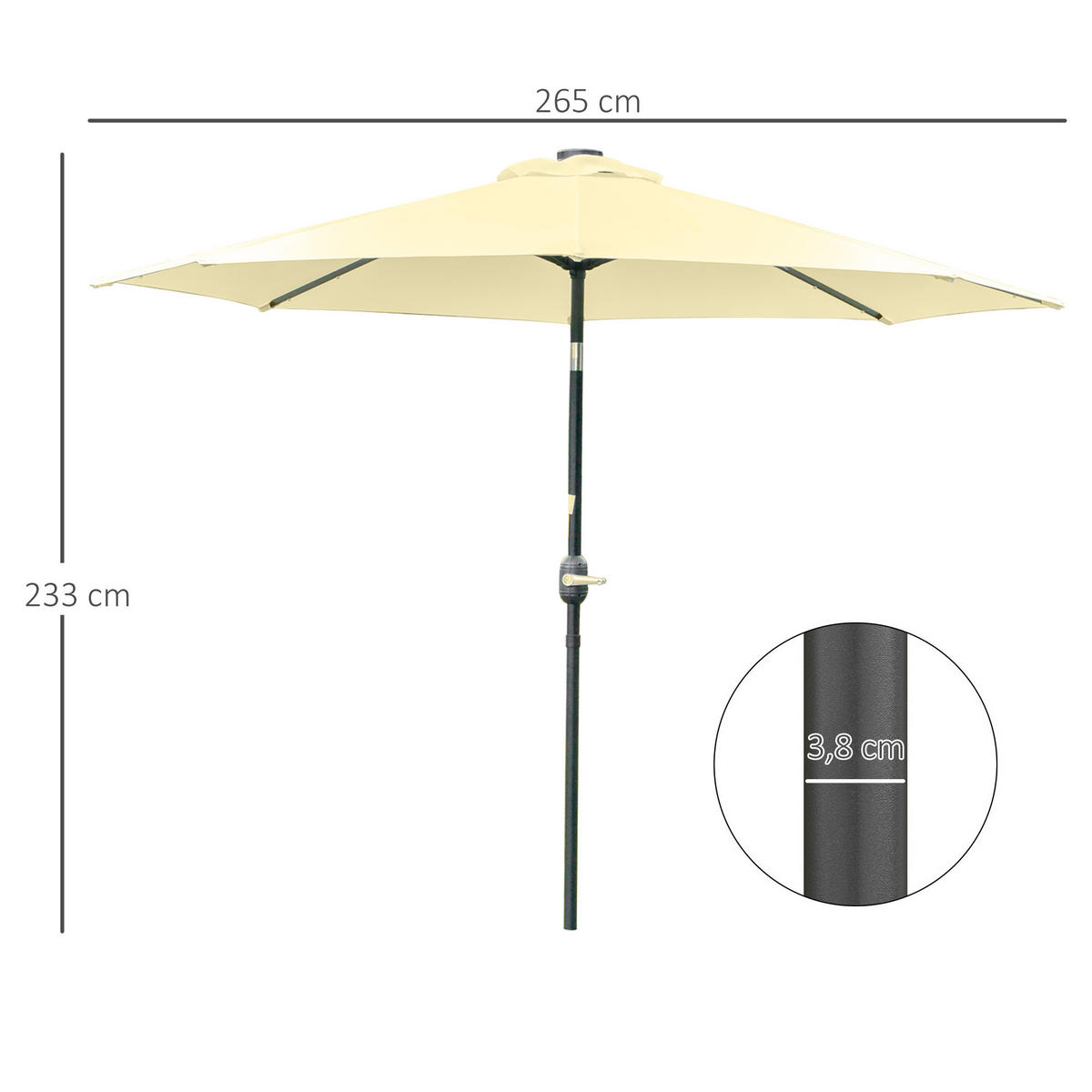 SONNENSCHIRN DE-11580 rund mit LED Neigbar Beige - Beige, Metall (265/265cm) - ComfortXL