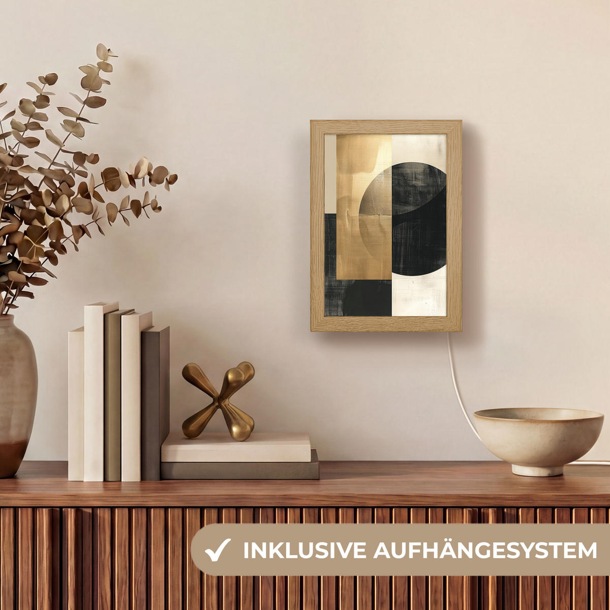 TISCHLEUCHTE Abstrakt - Modern - Schwarz - Gold 15x20 cm - Beige, Holzwerkstoff (8/15/20cm) - OnlyWow