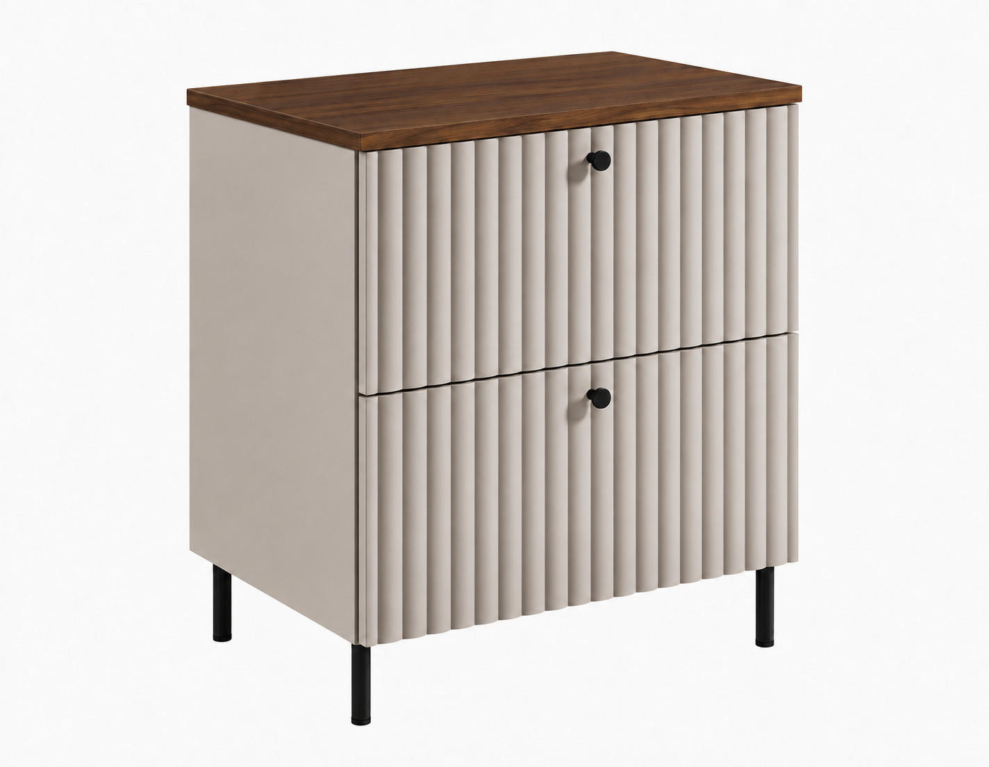 BADEZIMMERSCHRANK: Kaschmir / Platte Nusseiche / Griffe Schwarz / Beine Schwarz, 60 x 46 x 73,6 cm - Kaschmir/Schwarz, Holzwerkstoff (60/73.6/46cm) - 3XE LIVING