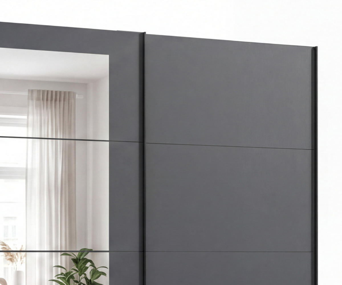 SCHWEBETÜRENSCHRANK 3-türig B313/H208/64 cm Kleiderschrank in Grafit, mittig Spiegel, Griffe Schwarz / 22633 - Schwarz/Graphitfarben, Holzwerkstoff/Metall (313/208/64cm) - luma-home