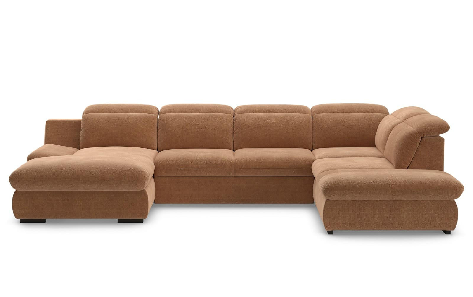 WOHNLANDSCHAFT mit Schlaffunktion und Bettkasten, verstellbare Kopflehnen - Cognac/Schwarz, Kunststoff/Textil (218/80/341cm) - Cotta