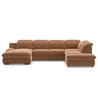 WOHNLANDSCHAFT mit Schlaffunktion und Bettkasten, verstellbare Kopflehnen - Cognac/Schwarz, Kunststoff/Textil (218/80/341cm) - Cotta