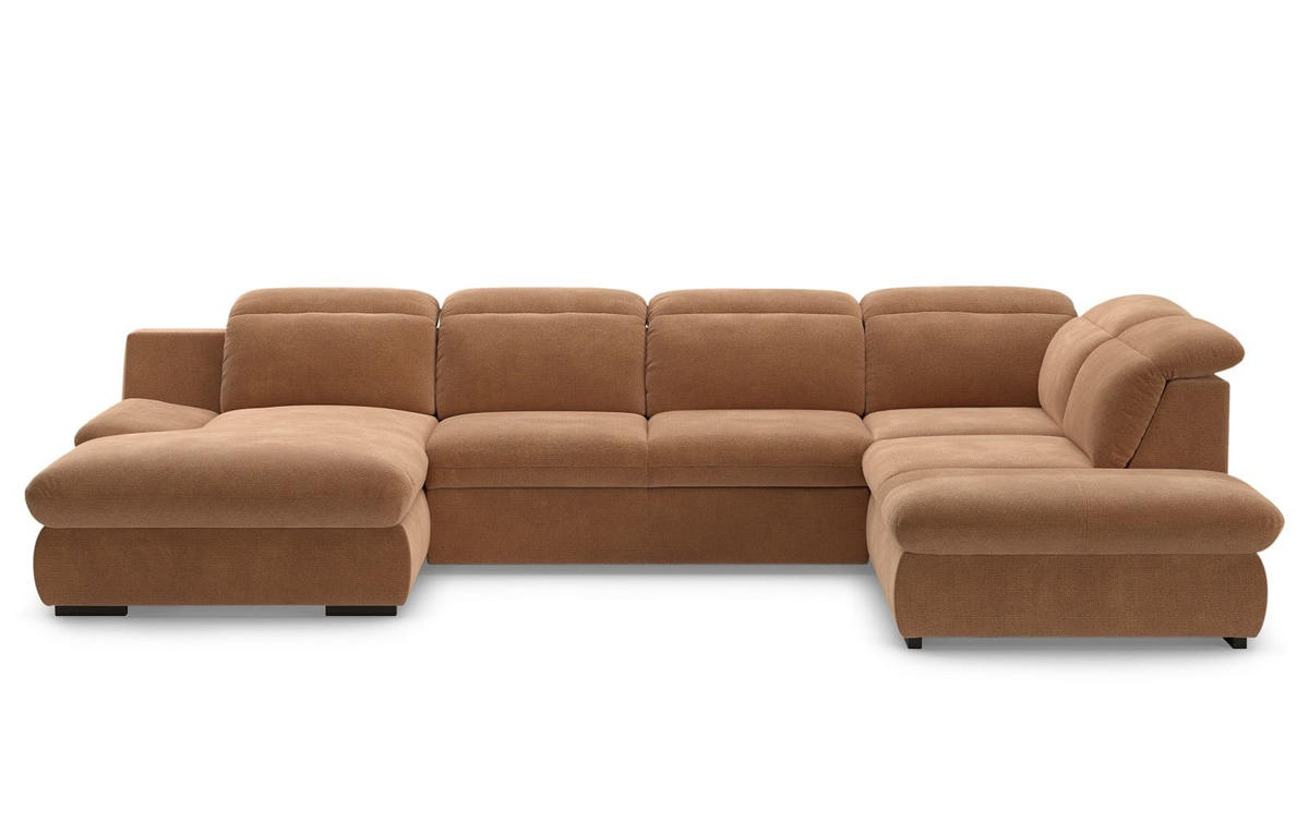 WOHNLANDSCHAFT mit Schlaffunktion und Bettkasten, verstellbare Kopflehnen - Cognac/Schwarz, Kunststoff/Textil (218/80/341cm) - Cotta
