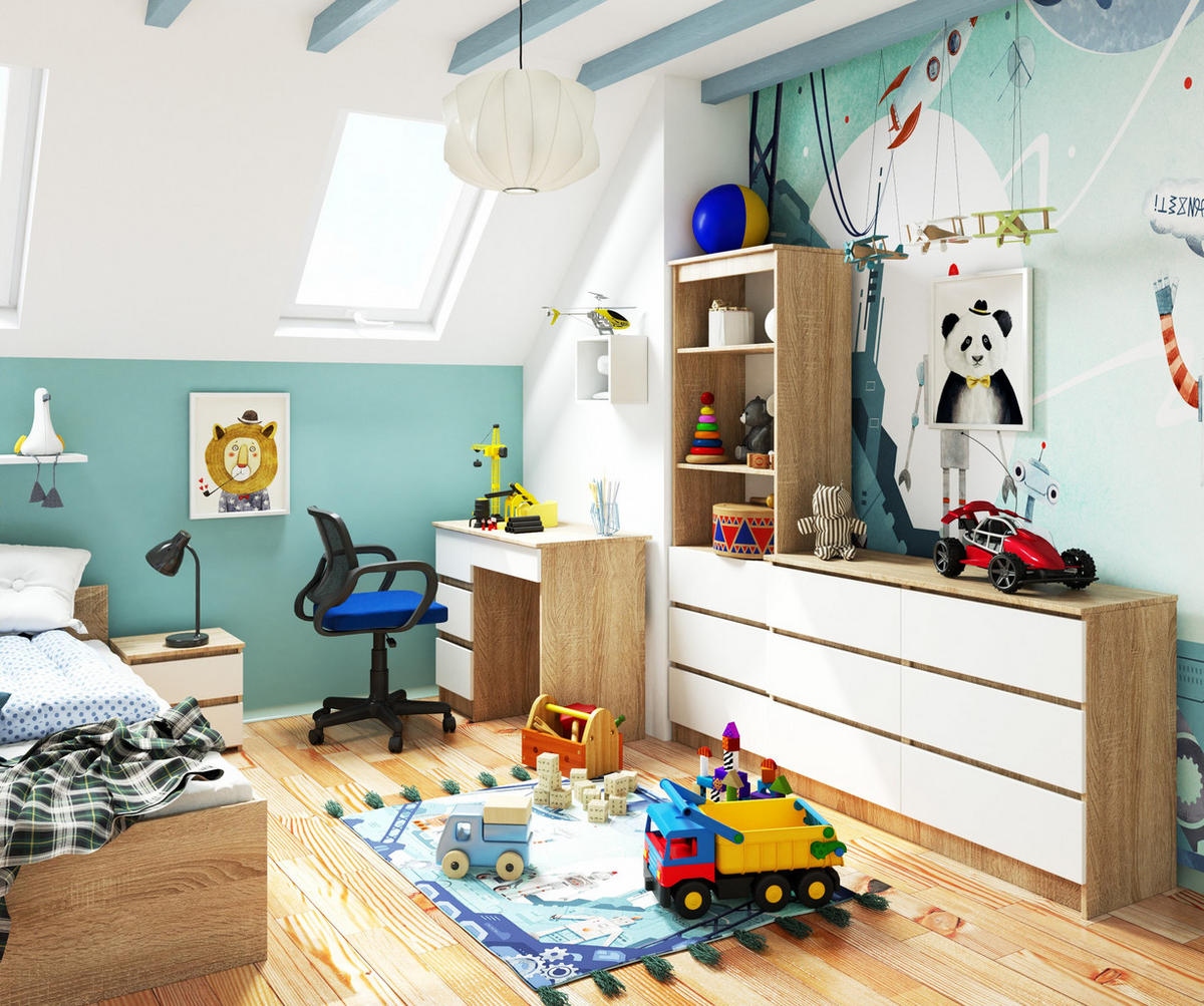 SCHREIBTISCH Eiche Sonoma, Weiß 77/90/50 - Weiß/Sonoma Eiche, Holzwerkstoff (50/90/77cm) - RAUMHIRSCH FURNITURE