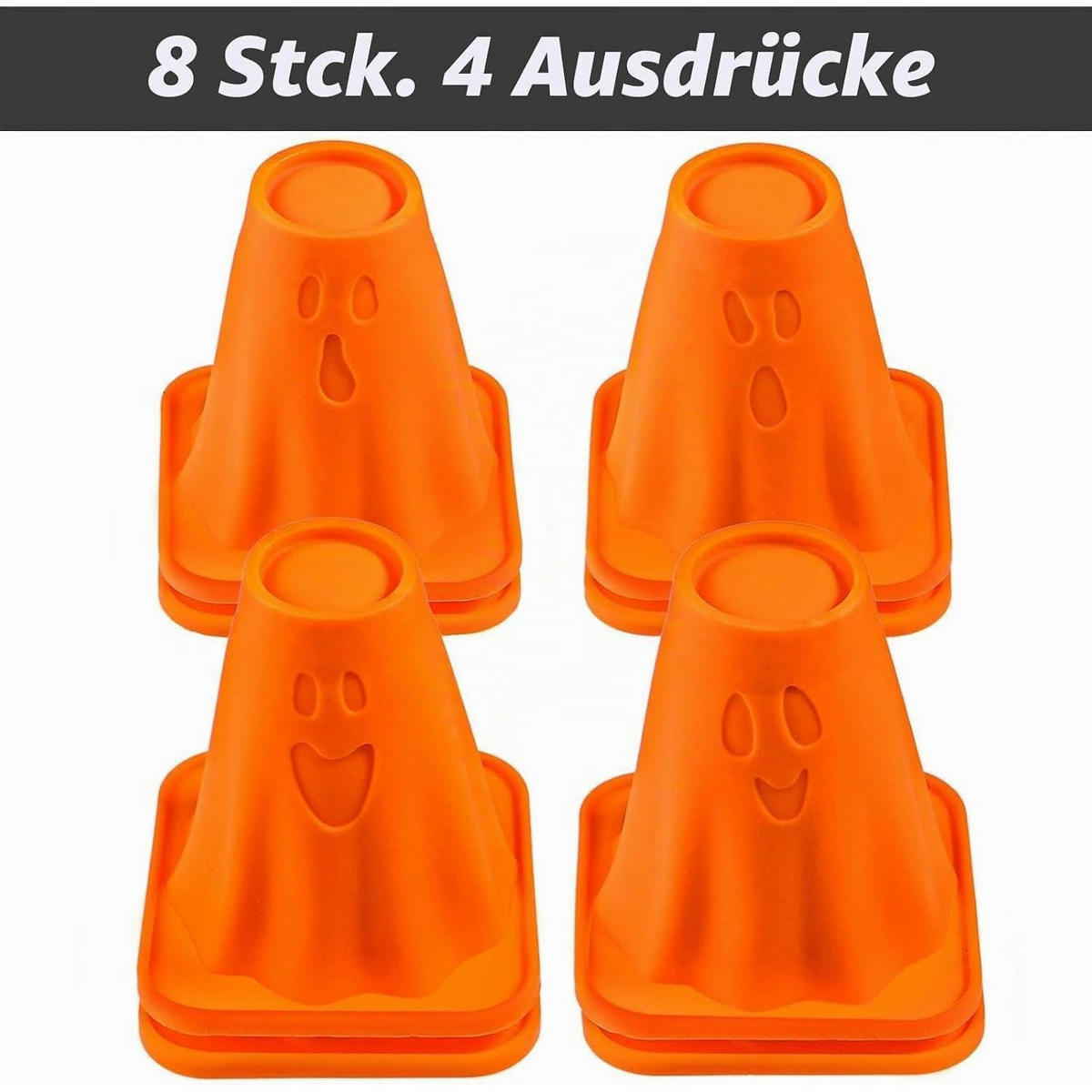EISWÜRFELFORM 8-teiliges Set Geist Silikon Halloween - Orange, Kunststoff