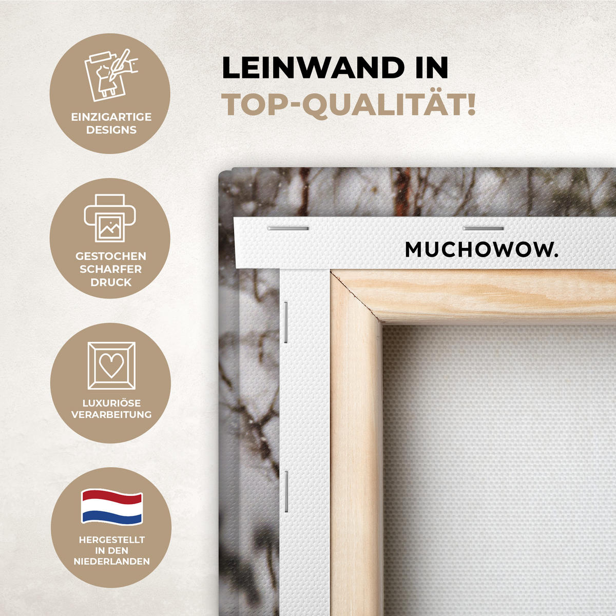 LEINWANDBILD Wolf - Winter - Schnee - Natur - Tiere Gemälde 60x40 cm - Haselnussfarben, Textil (60/40cm) - MuchoWow