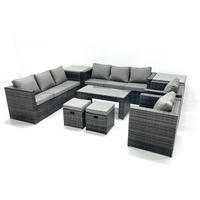 GARTENMÖBEL COUCHTISCH SET mit Sofa Polyrattan Outdoor 10-Sitzer - Dunkelgrau/Grau, Glas/Kunststoff - Fimous
