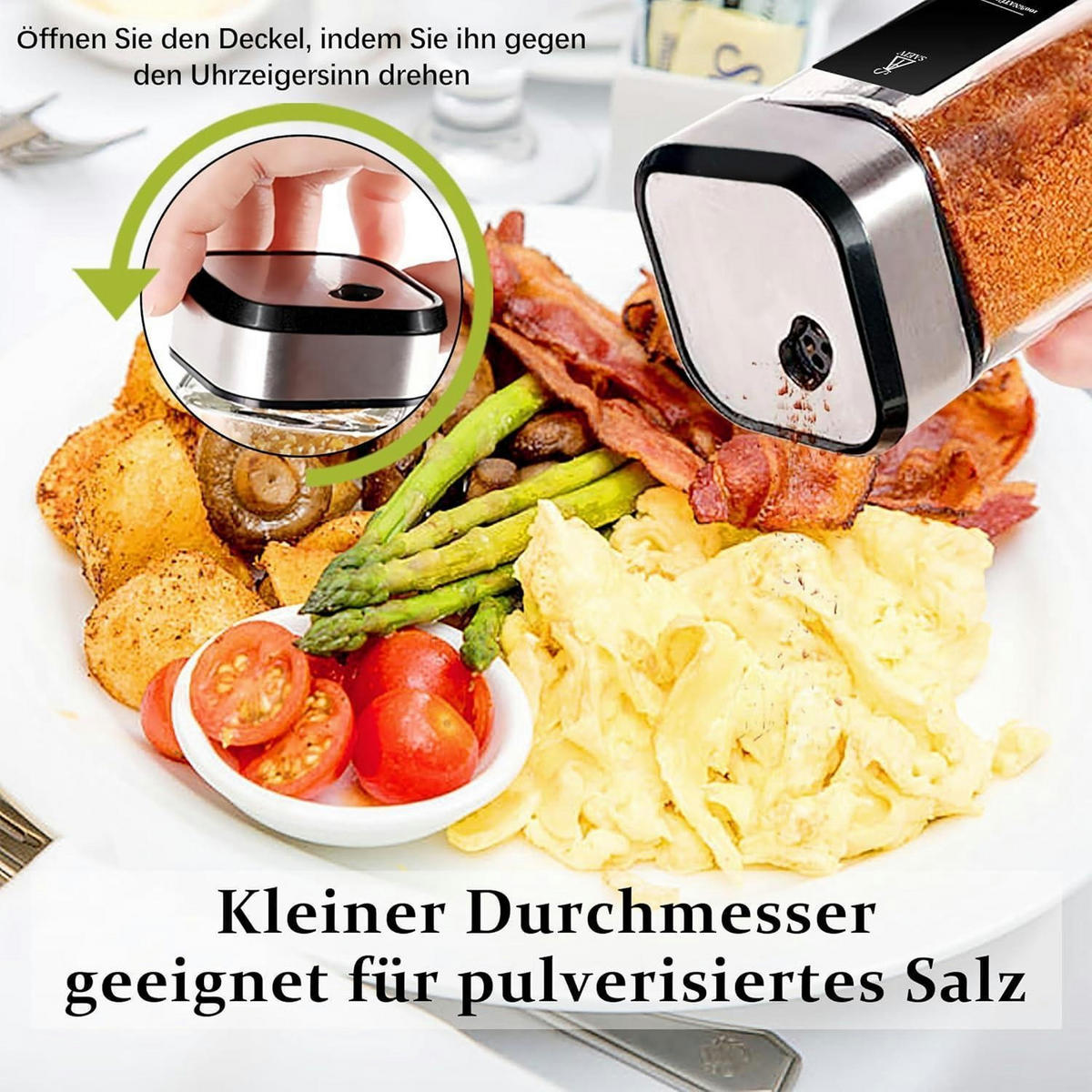 GEWÜRZGLÄSER 12-teiliges Set 120 ml Glas mit 360° Rotation und drei Kalibern - Multicolor, Glas (4.7/9.7/4.7cm)