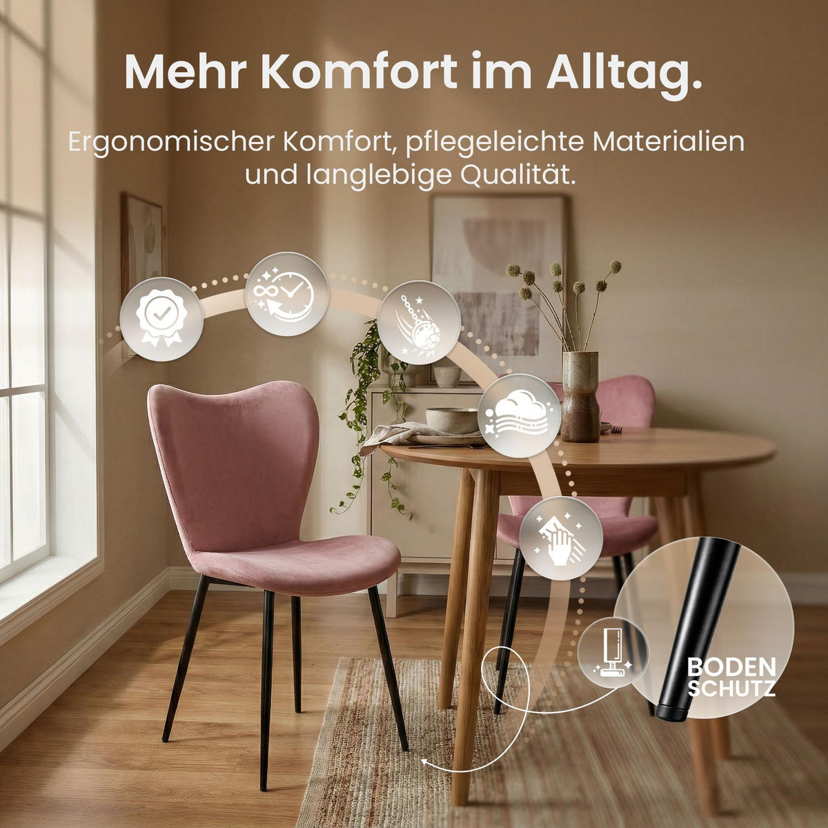 ESSZIMMERSTUHL Samt Rosa - Schwarz/Rosa, Textil/Metall (50/80/58cm) - CLP
