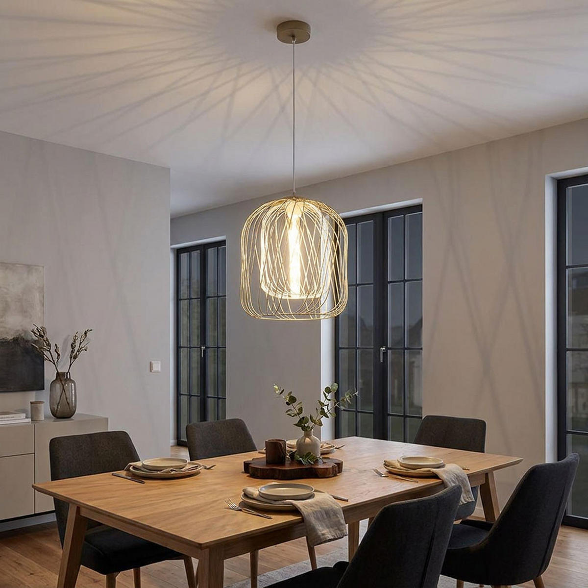 LED HÄNGELEUCHTE DICHTI Metall Sand, Metallgeflecht - Bernsteinfarben, Glas (35/35/150cm) - Globo Lighting