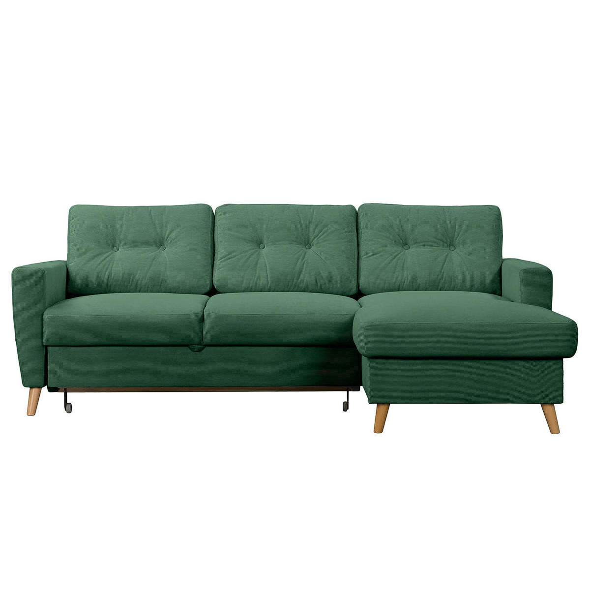 ECKSOFA mit Longchair - Waldgrün/Braun, Holz/Textil (223/148cm) - home24