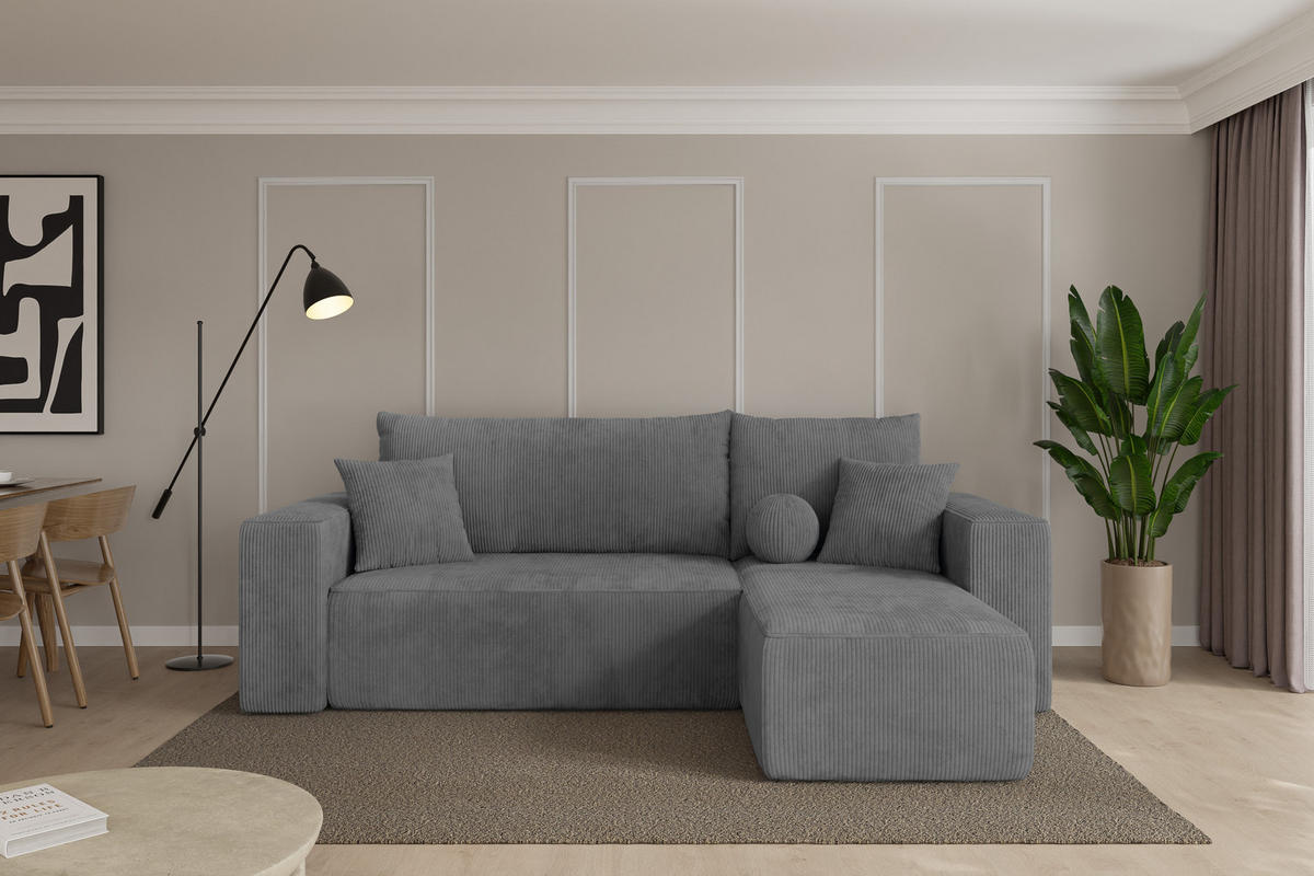 ROHOVÁ SEDAČKA s funkcí spaní, otoman vpravo SENO-L 249x139x85 tmavě šedá manšestr - černá/tmavě šedá, kompozitní dřevo/textil (249/139cm) - ALTDECOR