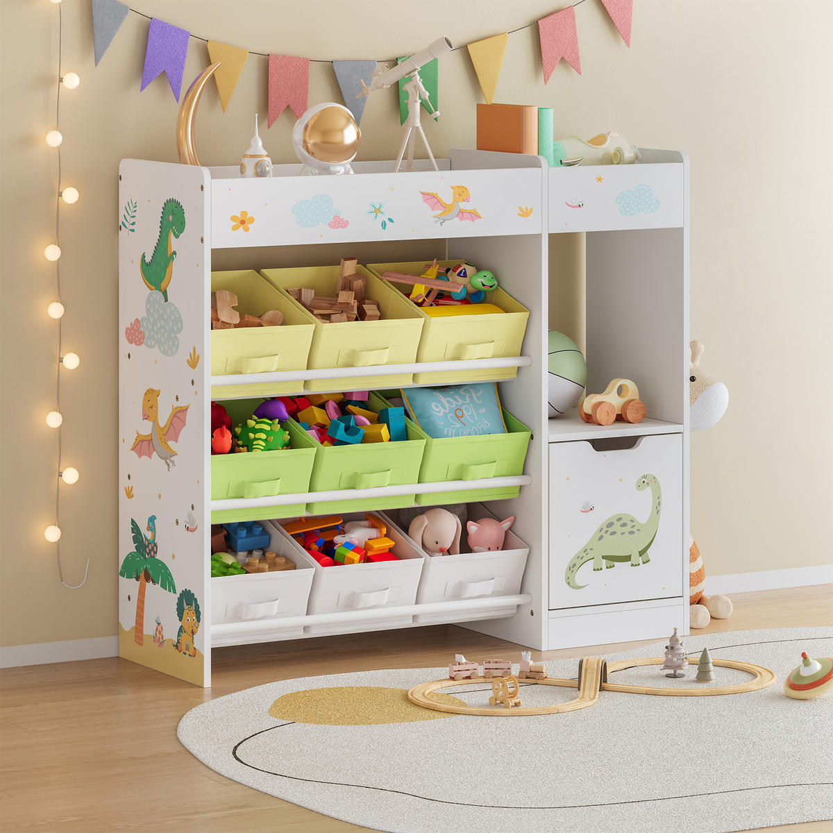 KINDERREGAL Søndreland - Gelb/Weiß, Holzwerkstoff (90/80/29.5cm) - [en.casa]