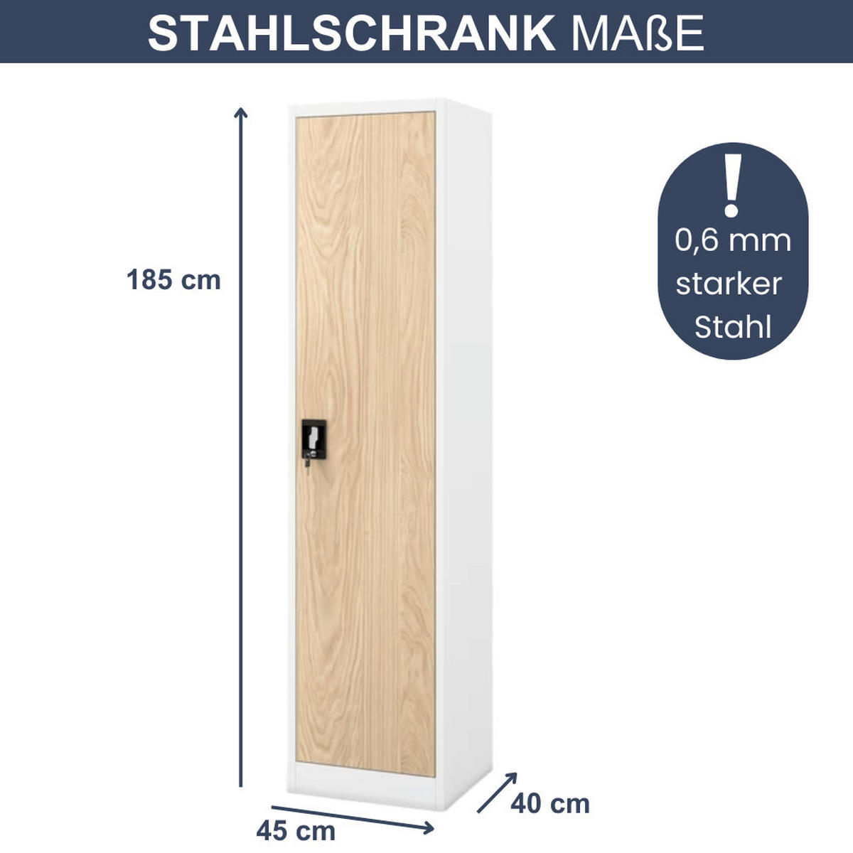 AKTENSCHRANK abschließbar KADO mit Flügeltüren 185x45x40cm Weiß-Sonoma Eiche - Weiß, Metall (45/185/40cm) - DELUKE
