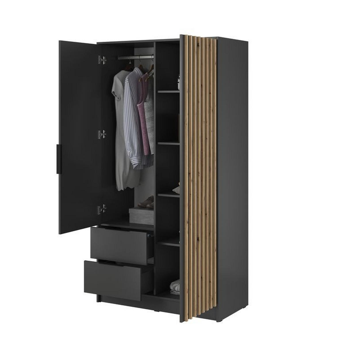 KLEIDERSCHRANK – 105 cm – Nelly – Graphitfarben - Graphitfarben, Holzwerkstoff (105/200/51cm) - hi-markt