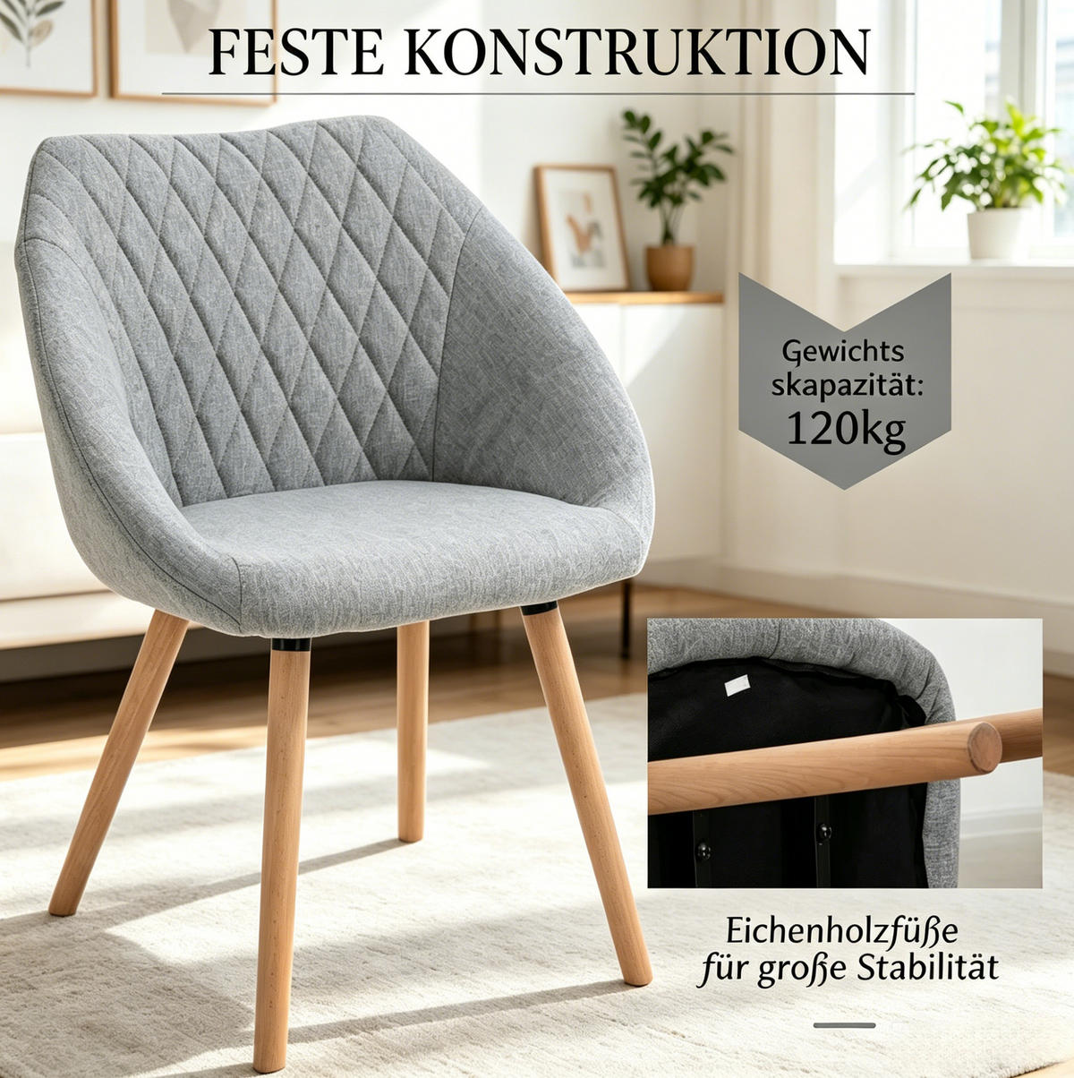 ESSSTUHL-SET mit Armlehnen 2er-Set ca. 60 x 56 x 79 cm Grau/Naturholz - Grau, Metall (56/79/60cm) - Meubliv
