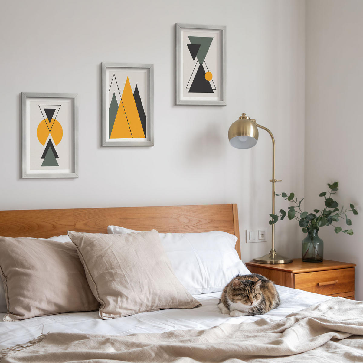 WANDBILDER 3er Set - 20x30 cm Silberner Rahmen - Abstrakte geometrische Formen - Silberfarben, Kunststoff (20/30cm) - ArtPrintCave