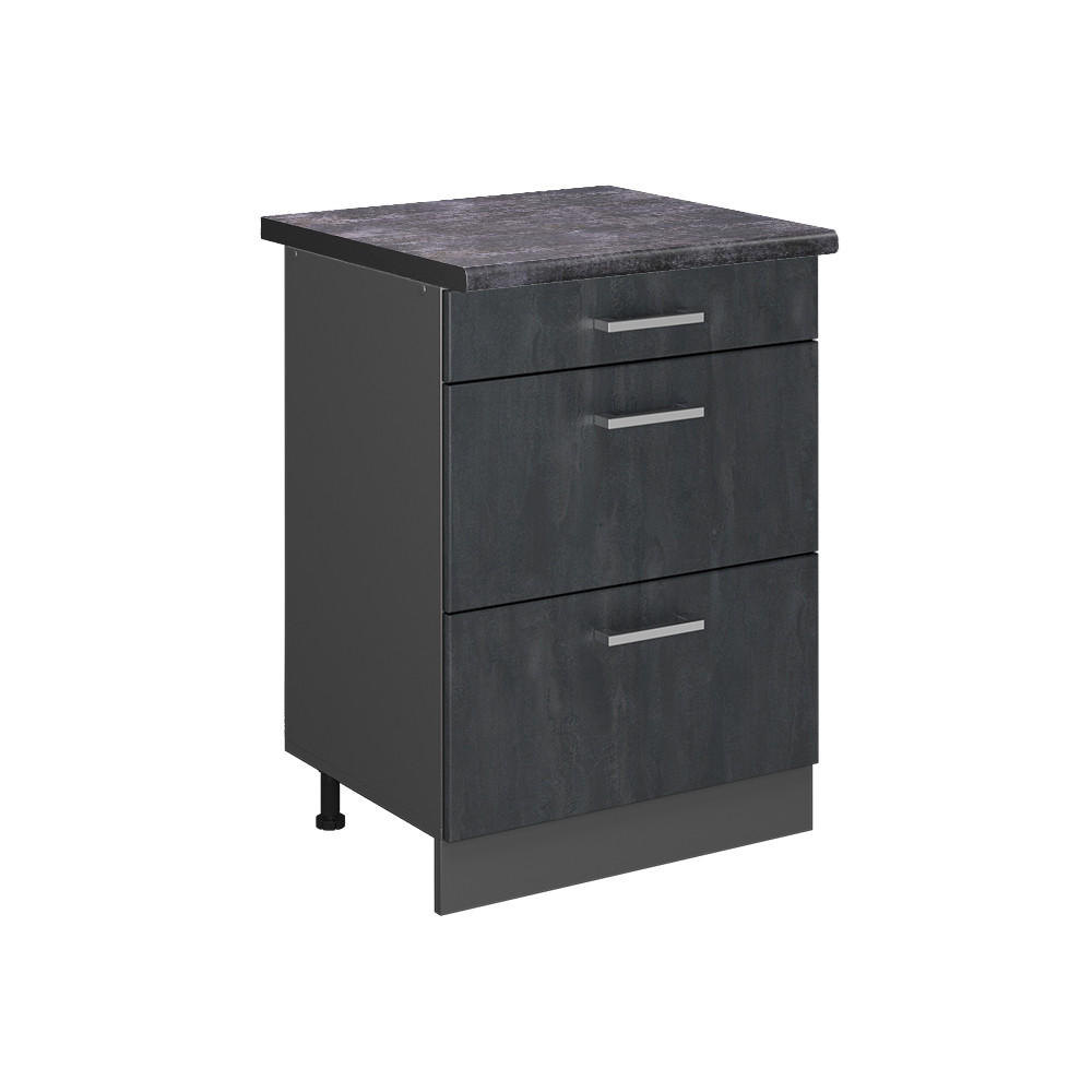 KÜCHENUNTERSCHRANK R-Line Schwarz Beton 60 cm AP Anthrazit - Anthrazit/Schwarz, Holzwerkstoff (60/81.6/60cm) - Vicco