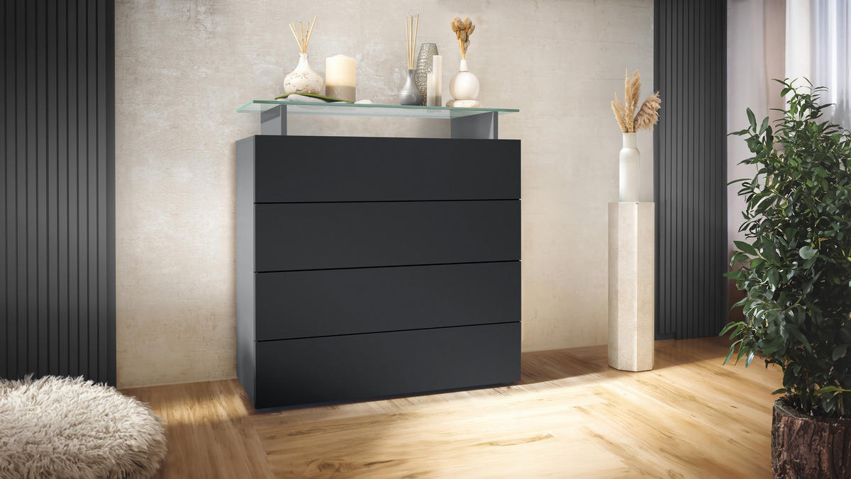 KOMMODE Pavos Schwarz matt - Schwarz, Holzwerkstoff (76/80/33cm) - Vladon