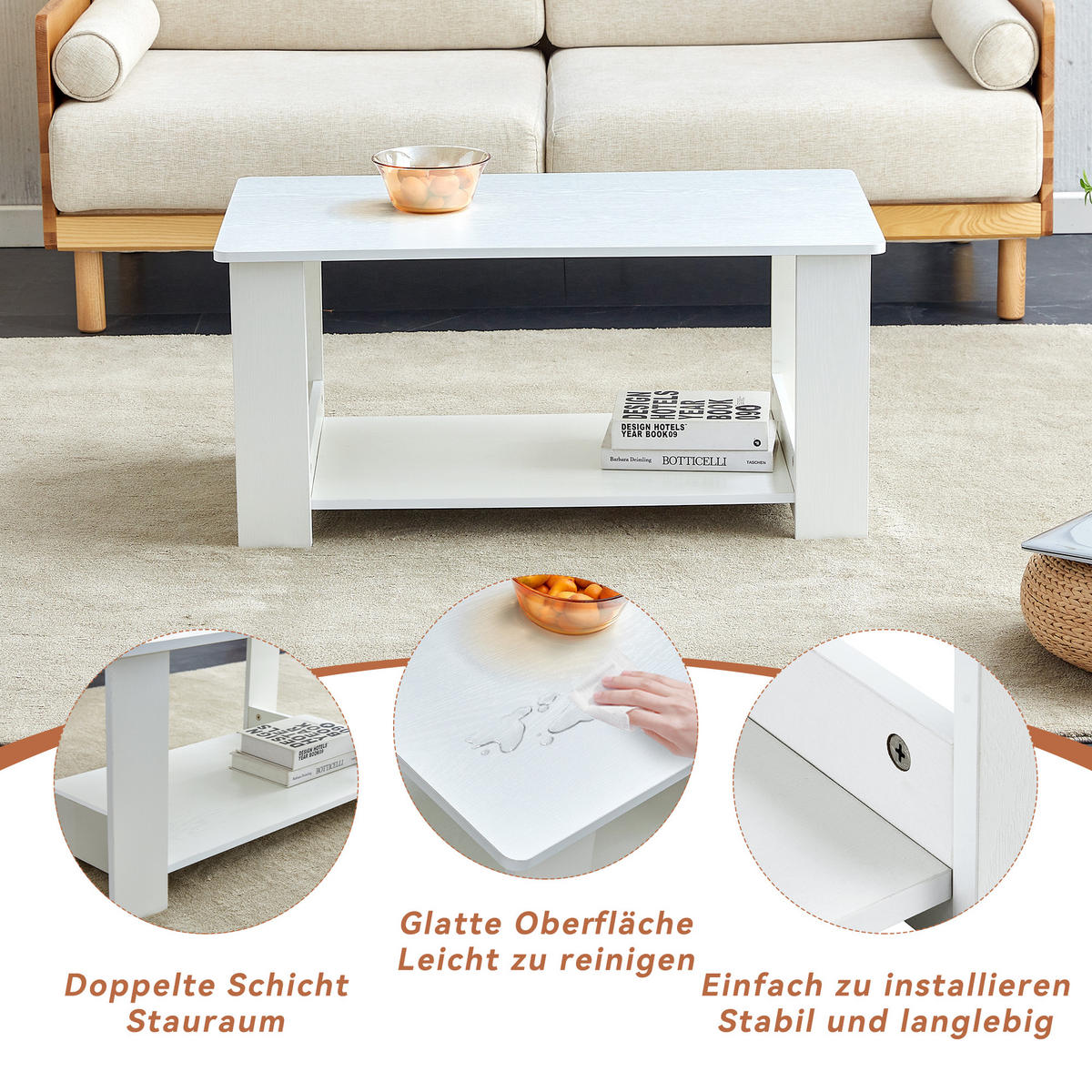 COUCHTISCH DE-096 Modern Weiß - Weiß, Holzwerkstoff (50/90/42cm) - ComfortXL