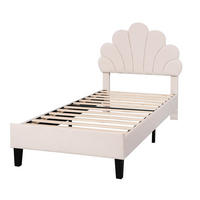 POLSTERBETT 90/200 cm Beige mit Blumen-Kopfteil Samtbezug Lattenrost inklusive - Beige, Textil (90/200cm) - OKWISH