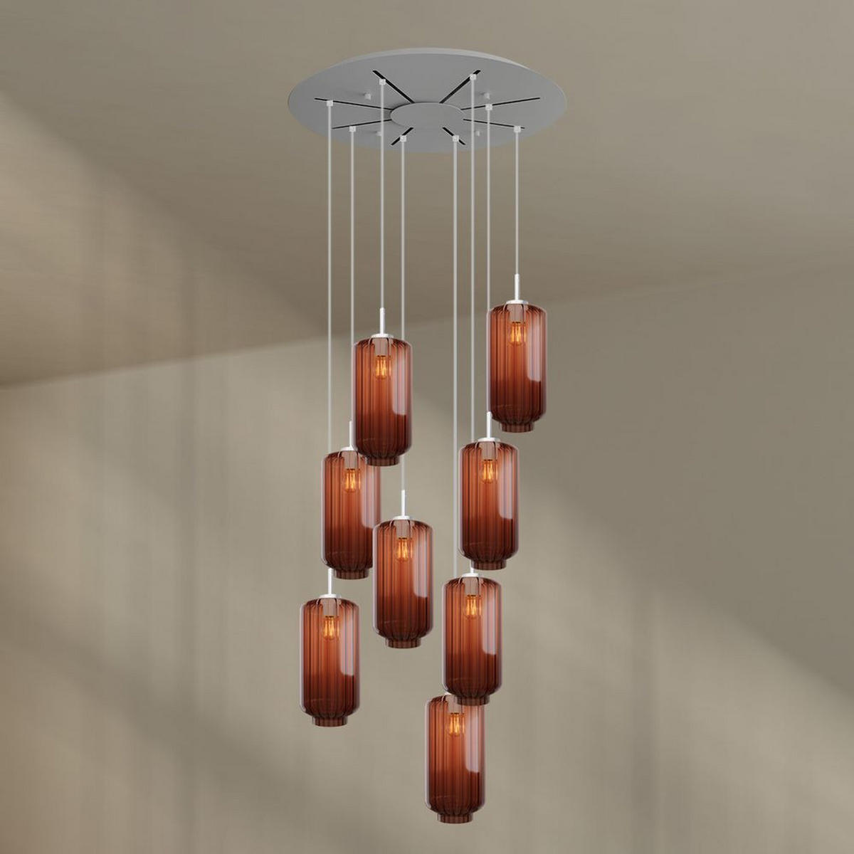 GALERIELEUCHTE Velo 8-flammig Braun Ø 18cm - Braun/Weiß, Glas (18/18/33cm) - s.luce