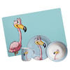 KINDERGESCHIRR + TISCHMATTE Happy Zoo Flamingo 4er Set - Türkis, Keramik (1/1/1cm) - Ritzenhoff Breker