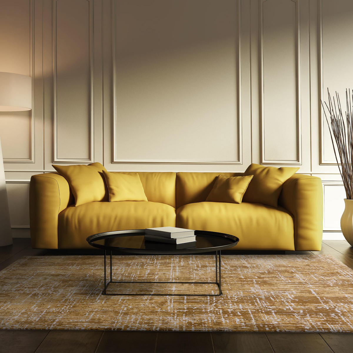 TEPPICH Polypropylen velours abstrakt TIBER-Rom, Senfgelb 160x230 cm - Currygelb, Textil (160/230cm) - KADIMA DESIGN