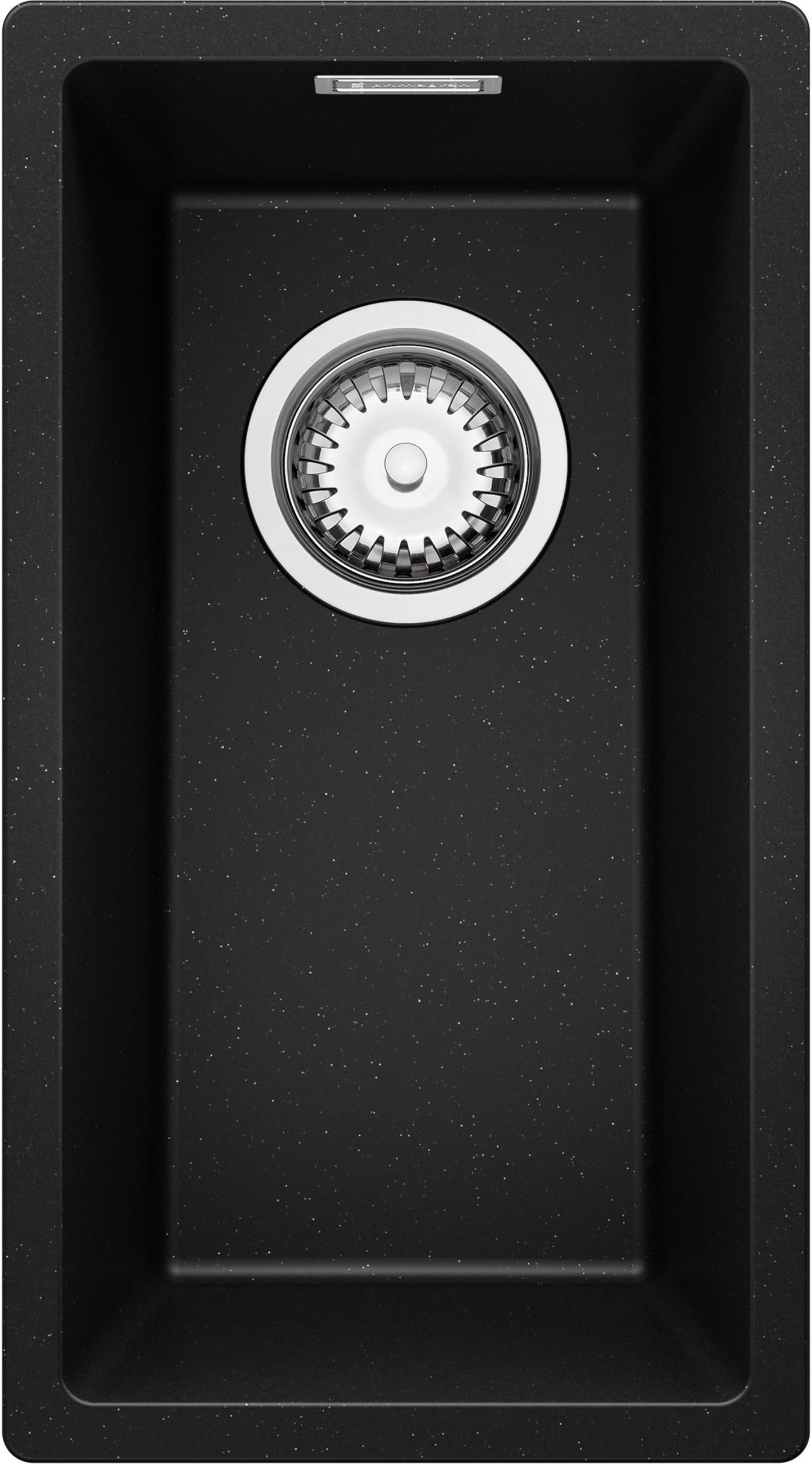 UNTERBAUSPÜLE GRANIT London, 2-er set Schwarz Metallic 26/47 cm 1 Becken + Ablauf-Set ab 30er Unterschrank - Chromfarben/Schwarz Hochglanz, Kunststoff (26/20/47cm) - Primagran