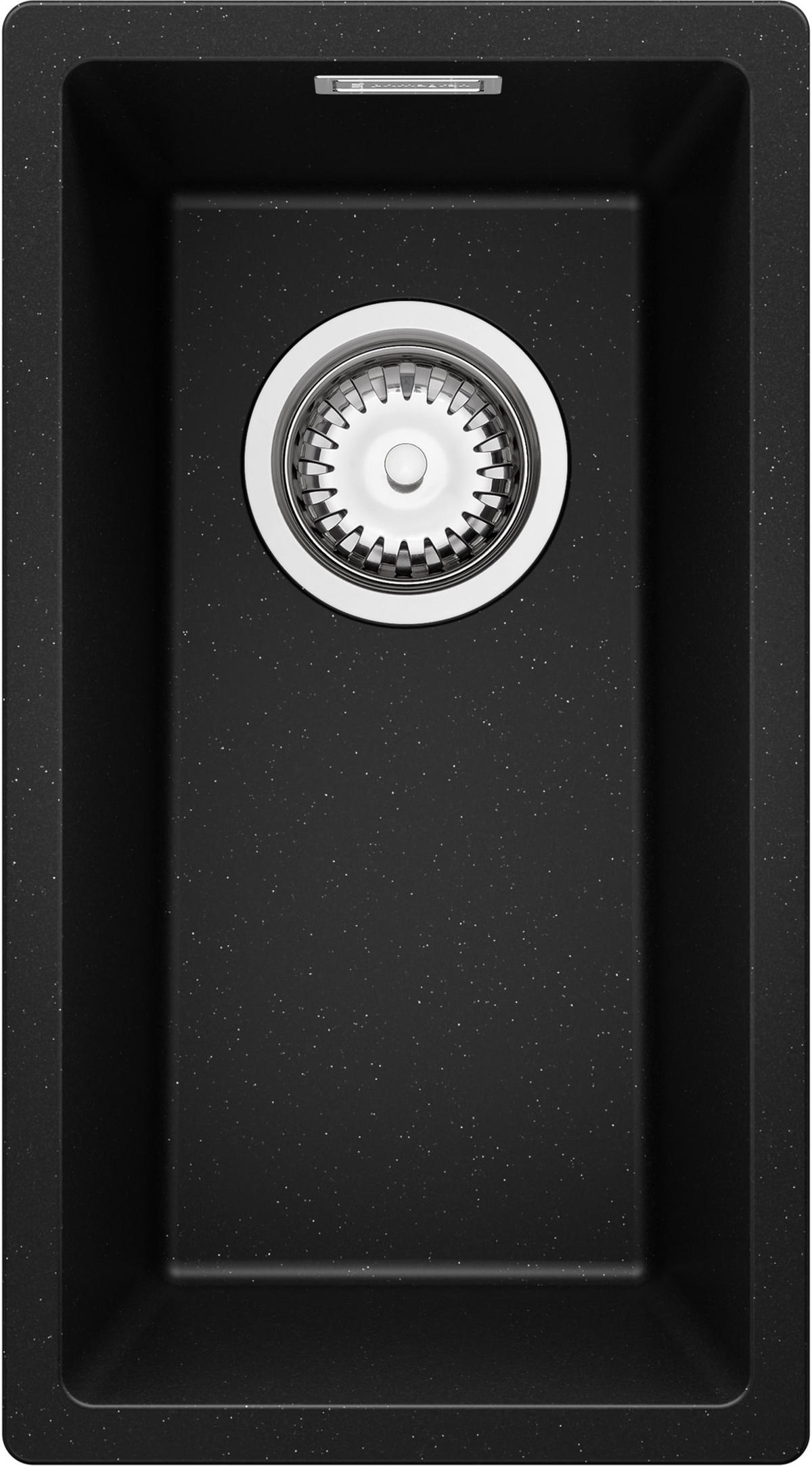 UNTERBAUSPÜLE GRANIT London, 2-er set Schwarz Metallic 26/47 cm 1 Becken + Ablauf-Set ab 30er Unterschrank - Chromfarben/Schwarz Hochglanz, Kunststoff (26/20/47cm) - Primagran