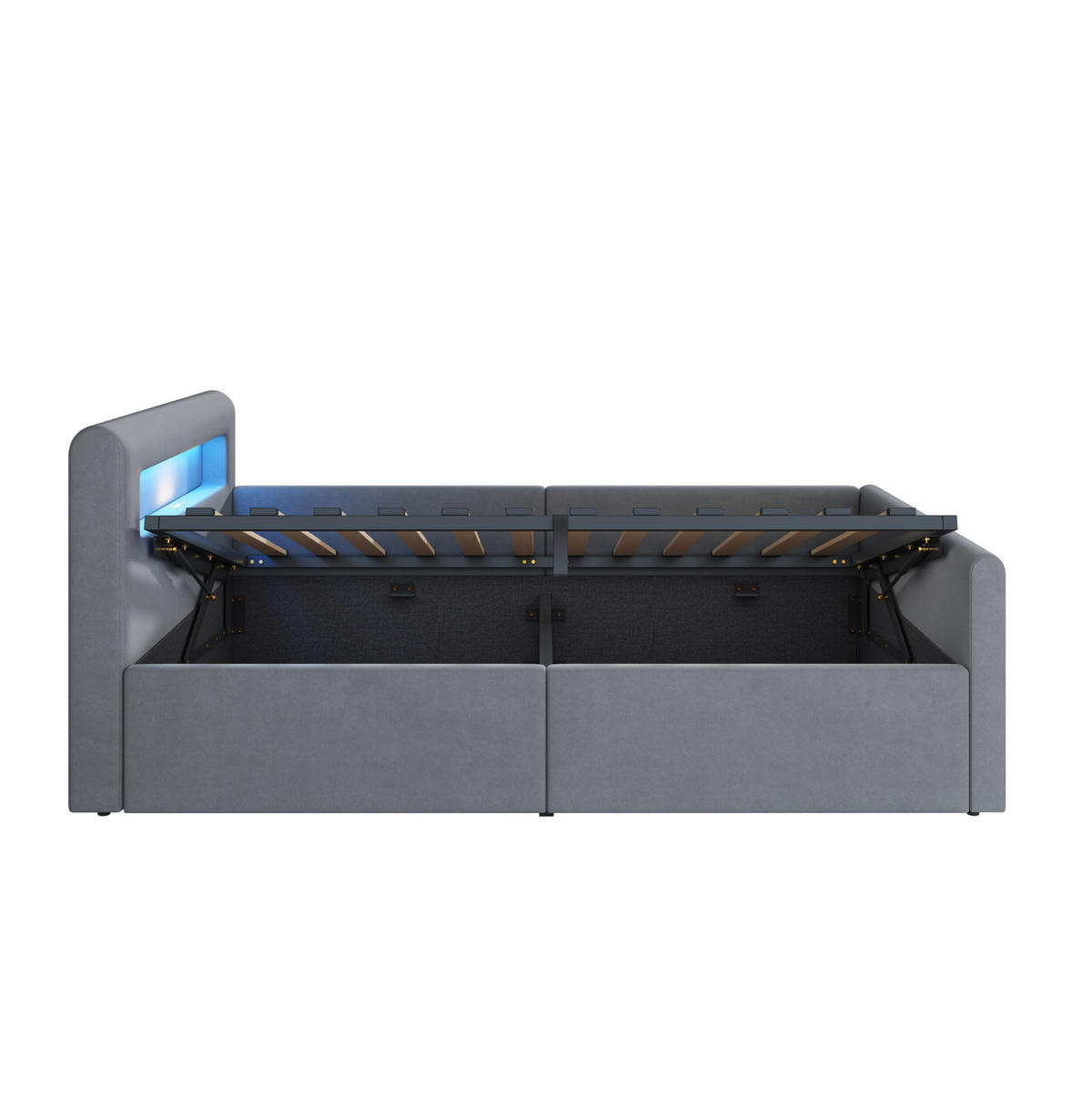 SAMT-POLSTERBETT 90/200 cm mit LED-Beleuchtung und Bettkasten, Hellgrau - Grau, Textil (90/200cm) - BEAOK
