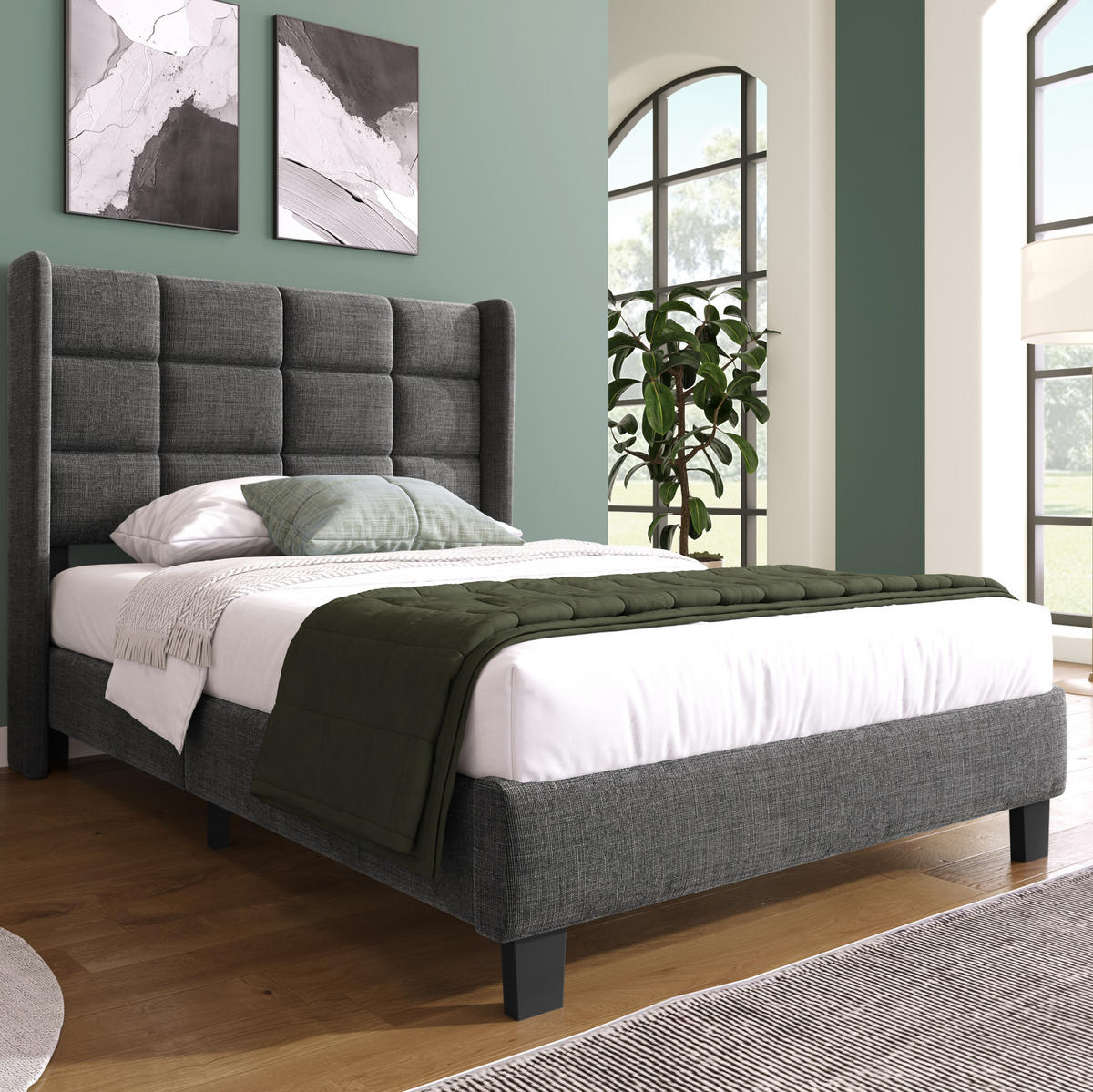 BETT mit Lattenrost und Matratze 90x200 cm Leinen Grau - Grau, Metall (90/200cm) - Meubliv
