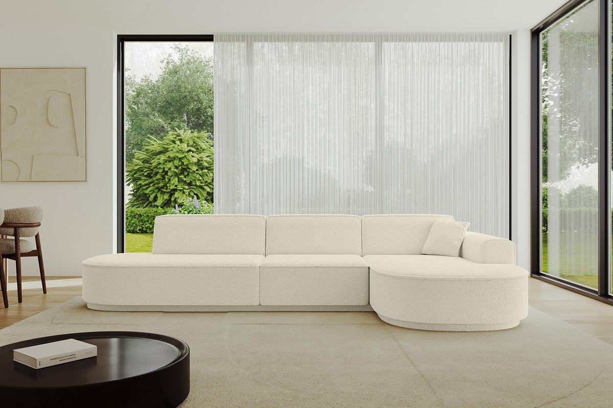 ECKSOFA Ottomane Rechts MARI-L2 - 317x163x81 cm Beige Bouclé - Beige/Schwarz, Holzwerkstoff/Kunststoff (317/163cm) - ALTDECOR