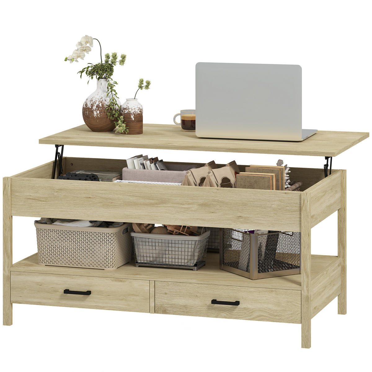 COUCHTISCH DE-15779 höhenverstellbare Platte Eiche - Eichefarben, Holzwerkstoff (100/50/62cm) - ComfortXL
