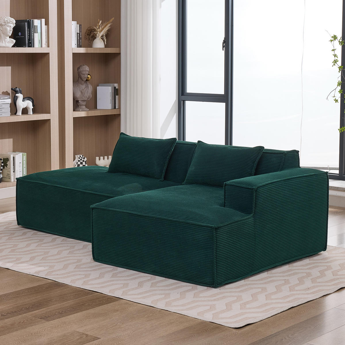 3-SITZER ECKSOFA Polyester Retrogrün mit 2 Kissen - Jadegrün, Textil (235/129cm) - WISHDOR